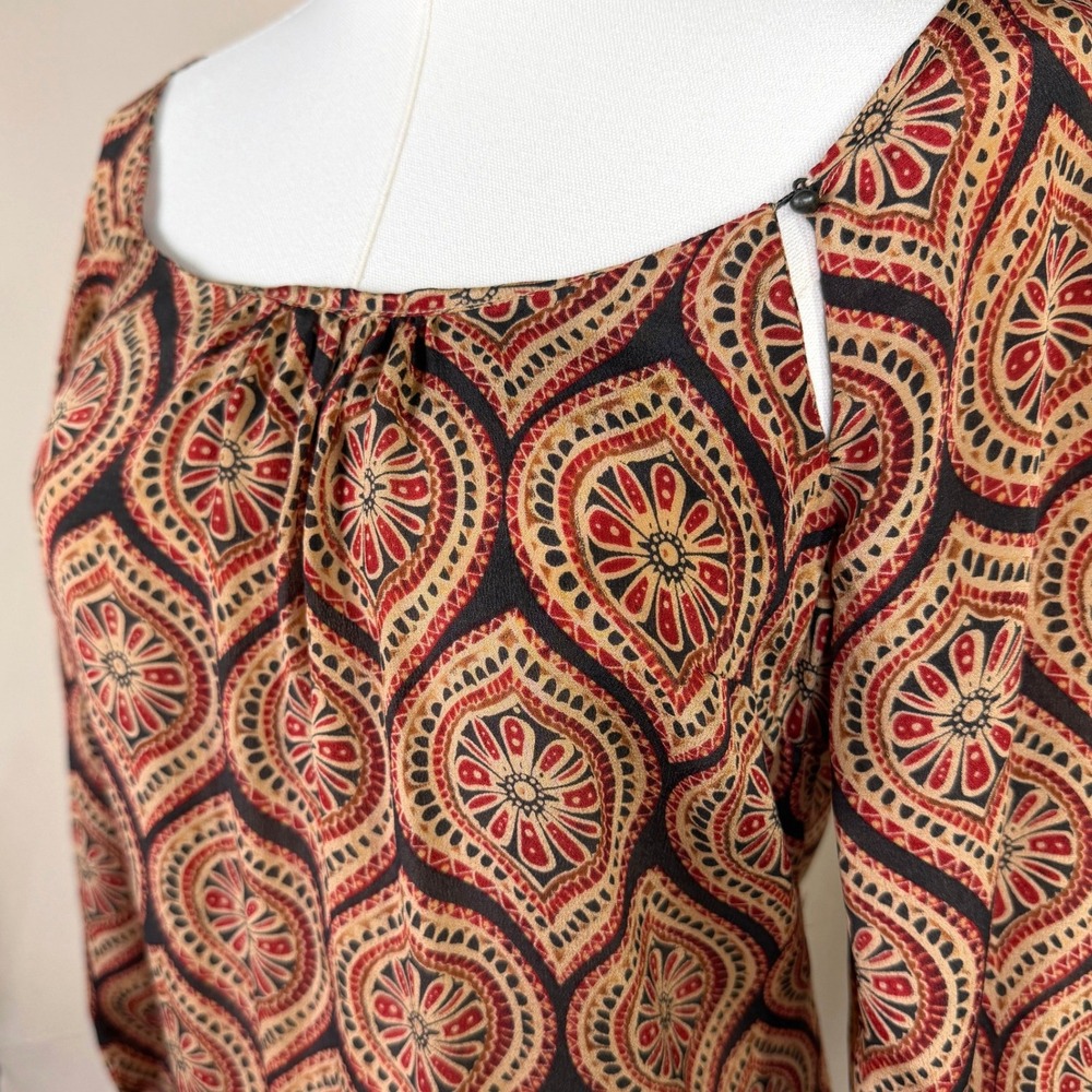 Nougat London Silk Boho Luxe Art Girl Blouse Medallion Print Top Small - Picture 2 of 8